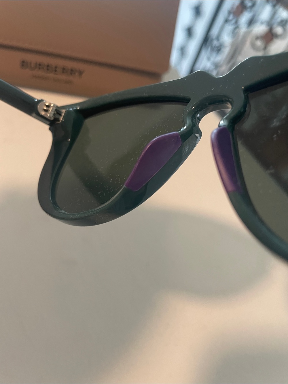 Burberry Dark Green Sunglasses with Purple Accents - Picture 9 of 9